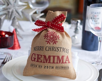 Weihnachten Mini Sack – kleine personalisierte Weihnachten Sack - Weihnachten Tisch Geschenk - personalisierte Jute Santa Sack – Weihnachtstisch gefallen
