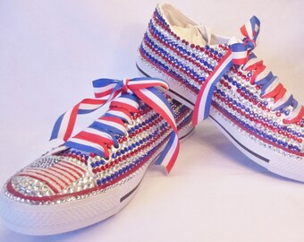 Red white and blue pumps, 4th July Pumps, American Flag Pumps, Any colour 0f choice completed.