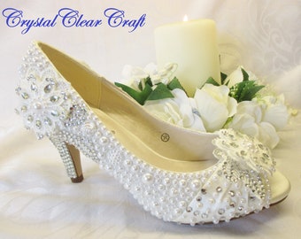 Lace Bridal Shoes,   Vintage Lace, Pearls and Crystals