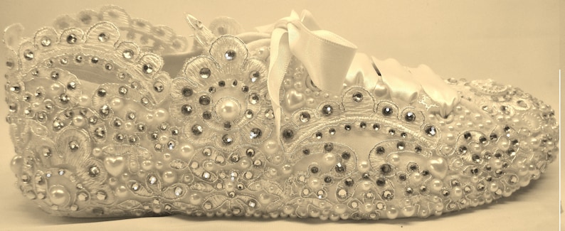 Lace Wedding Trainers, Bridal Trainers, Crystal gems and Pearls image 4