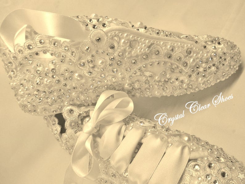 Lace Wedding Trainers, Bridal Trainers, Crystal gems and Pearls image 3