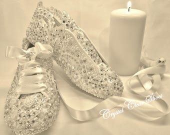 Lace Wedding Trainers, Bridal Trainers, Crystal gems and Pearls