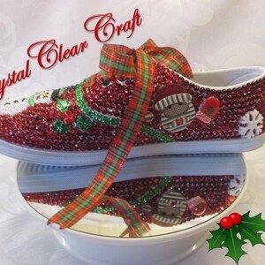 Christmas Bling shoes, Red gems, cabochons, Customised Christmas Shoes image 3