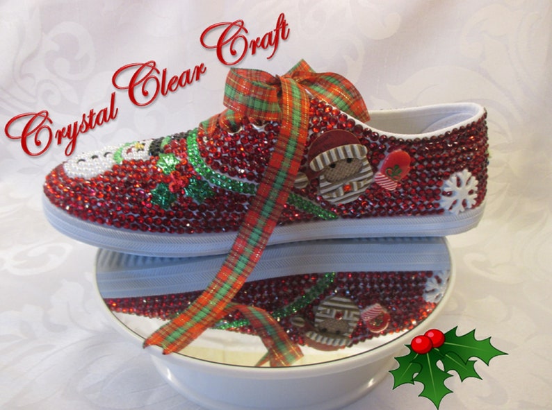 Christmas Bling shoes, Red gems, cabochons, Customised Christmas Shoes image 3