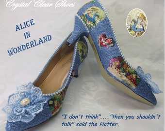 Alice in Wonderland blue glitter shoes. Pearls, Lace and Pictures