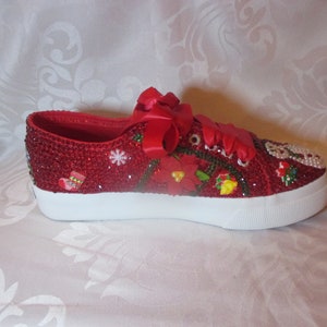 Christmas Bling shoes, Red gems, cabochons, Customised Christmas Shoes image 10