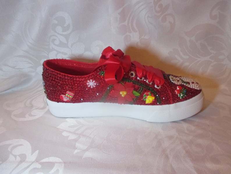 Christmas Bling shoes, Red gems, cabochons, Customised Christmas Shoes image 10