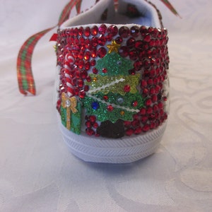 Christmas Bling shoes, Red gems, cabochons, Customised Christmas Shoes image 5