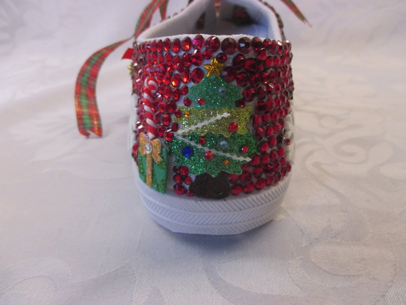 Christmas Bling shoes, Red gems, cabochons, Customised Christmas Shoes image 5