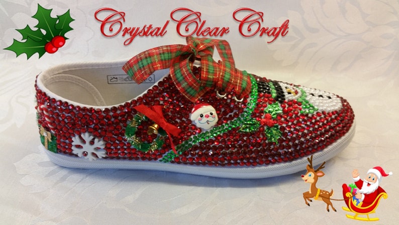 Christmas Bling shoes, Red gems, cabochons, Customised Christmas Shoes image 2