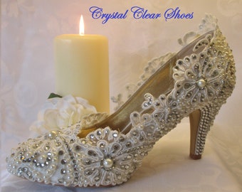 Lace,gems and pearls Bridal Shoes, Bespoke BridalShoe