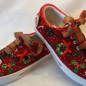 Christmas Bling shoes, Red gems, cabochons, Customised Christmas Shoes image 9