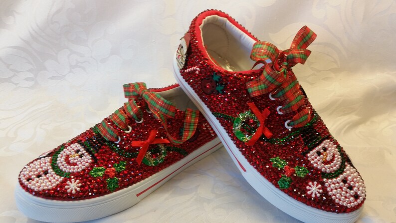 Christmas Bling shoes, Red gems, cabochons, Customised Christmas Shoes image 9