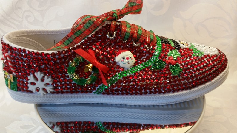 Christmas Bling shoes, Red gems, cabochons, Customised Christmas Shoes image 8