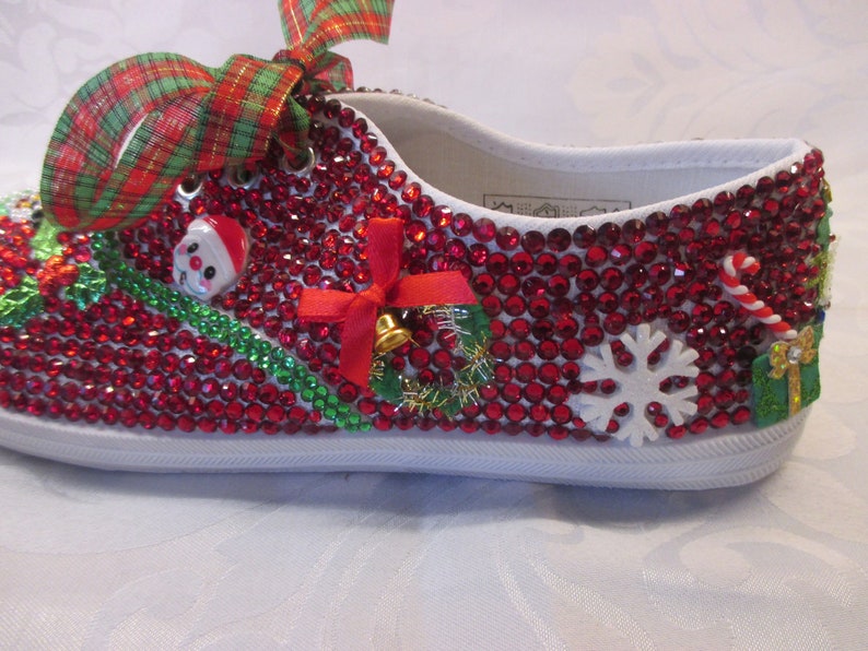 Christmas Bling shoes, Red gems, cabochons, Customised Christmas Shoes image 6