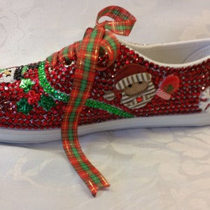 Christmas Bling shoes, Red gems, cabochons, Customised Christmas Shoes image 7