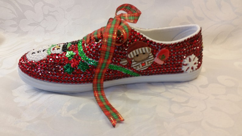 Christmas Bling shoes, Red gems, cabochons, Customised Christmas Shoes image 7