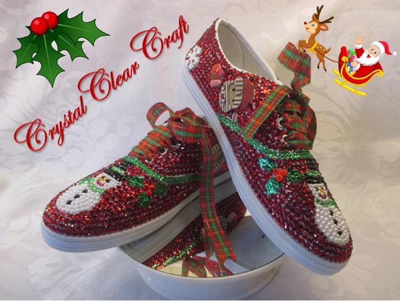 Christmas Bling shoes, Red gems, cabochons, Customised Christmas Shoes image 1