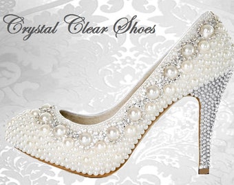 Pearl Bridal Shoe/Crystal Gems/Crystal Heels/White or Ivory