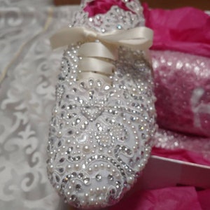 Lace Wedding Trainers, Bridal Trainers, Crystal gems and Pearls image 6