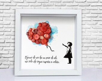 Personalized frame. Girl with red balloon frame. Graduation Gift. Wedding gift. New work gift. Romantic frame.