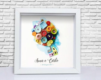 Wedding anniversary gift. Birth gift. New house gift. Personalized gift Handmade. Anniversary picture. Bride and groom gift. Paperartroma