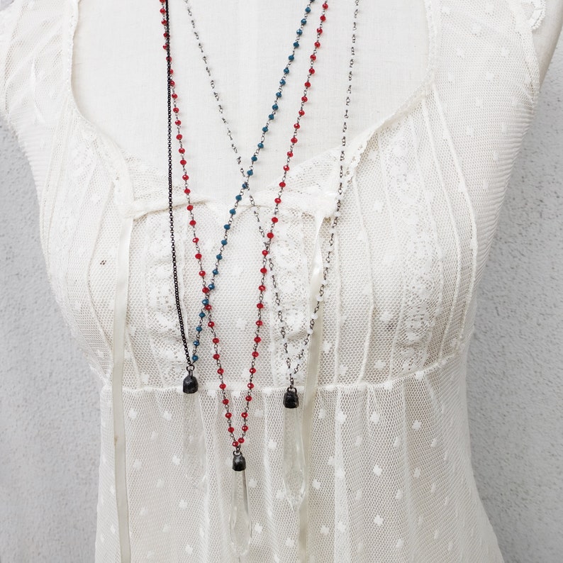 Stained Glass jewelry Romantic Victorian style necklace Glass pendant Romantic necklace with rosary chain Soldered Chandelier Crystal