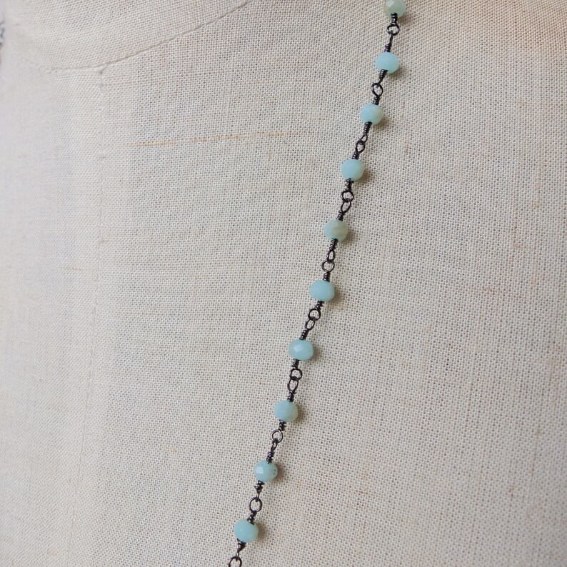 OOAK jewelry Stained Glass jewelry Long rosary chain Romantic necklace Vintage jewelry Soldered crystal prism pendant