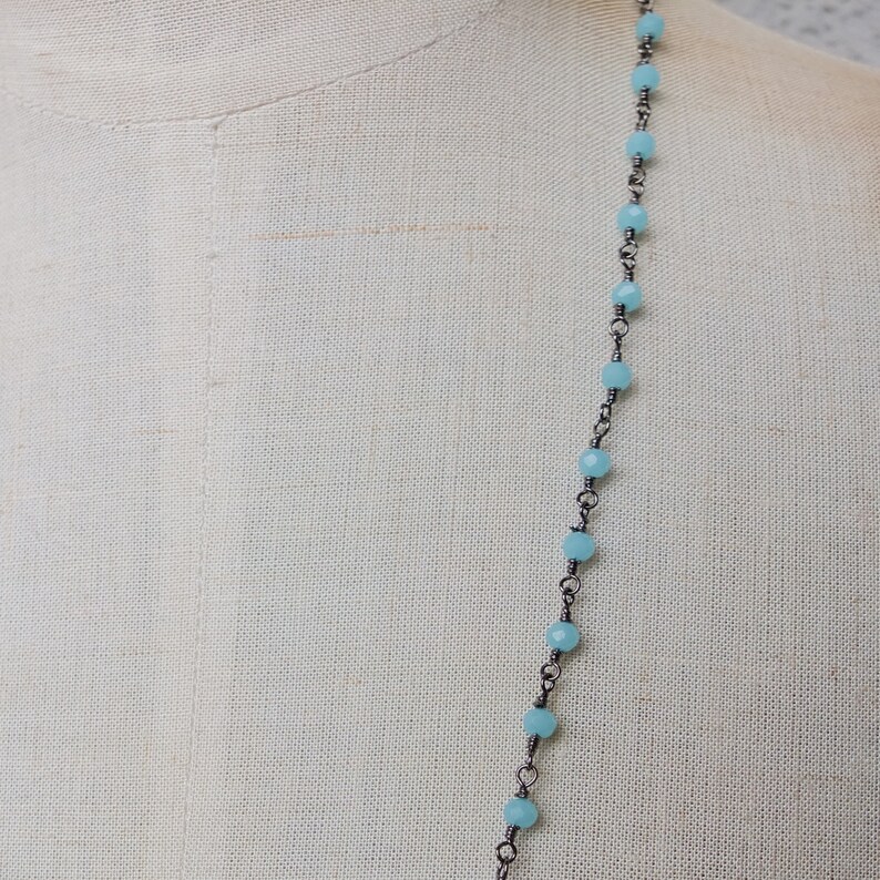 OOAK jewelry Stained Glass jewelry Long rosary chain Romantic necklace Vintage jewelry Soldered crystal prism pendant
