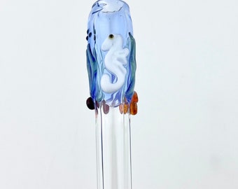 Ocean Scape with Seahorse GLASS STRAW - Reusable Straws, Made to Order