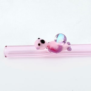 Opal OTTER on Pink GLASS STRAW - Reusable Straws | Glass Straws | Eco Friendly Straws | Otter Straws | Opal Straws | Pink Straw | Otter Gift