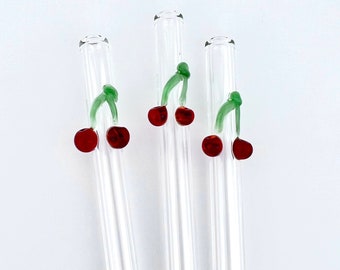 1 Cherry GLASS STRAW - Reusable Straws | Glass Straws | Cherry Straws | Cherry Gift | Unique Gift | Smoothie Straw | Thin Straw | Boba Straw