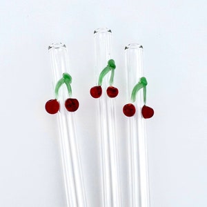 1 Cherry GLASS STRAW - Reusable Straws | Glass Straws | Cherry Straws | Cherry Gift | Unique Gift | Smoothie Straw | Thin Straw | Boba Straw