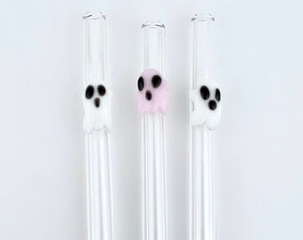 Ghost GLASS STRAW - Boba Straw | Reusable Straws | Smoothie Straw | Thin Straw | Glass Straws | Ghost Straws | Unique Gift | Halloween Straw