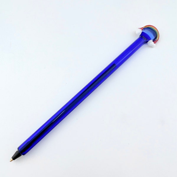 Rainbow On Blue GLASS PEN - Handmade Pens | Glass Pens | Handcrafted Pens | Rainbow Pens | Custom Pens | Refillable Pens | Rainbow Gifts