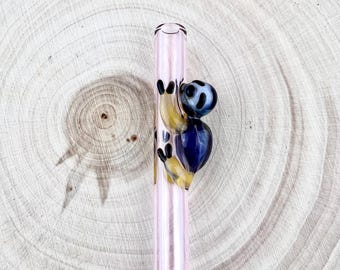 Sloth on Pink Glass Straw: Handmade Reusable Drinking Straw