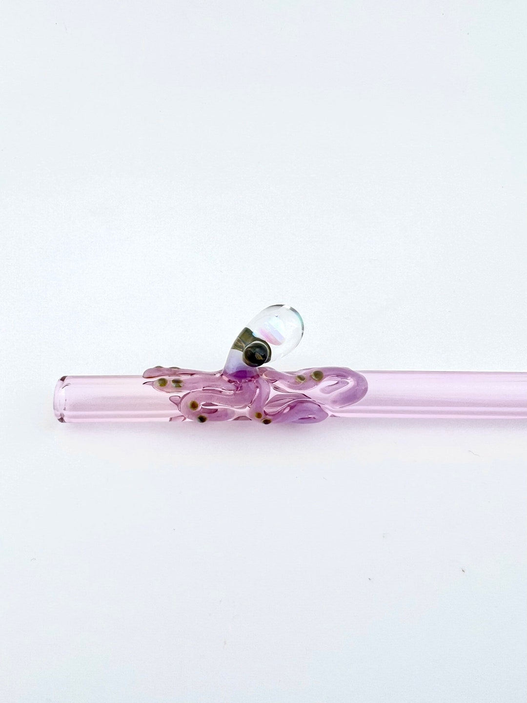 Opal Octopus on Pink GLASS STRAW Custom Straws Reusable Straws Opal
