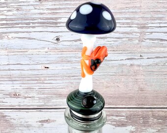 Handblown Glass Frog on Mushroom Bottle Stopper - Unique Wine and Beer Gift
