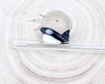 Orca Glass Straw: Handmade Reusable Straw, Made to Order