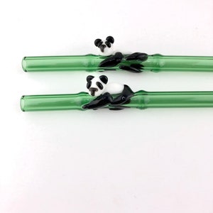 Panda on Green Bamboo GLASS STRAW - Custom Straws | Reusable Straws | Glass Straws | Panda Straws | Unique Gifts | Smoothie Straws