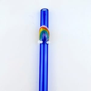 Rainbow On Light Blue GLASS STRAW - Reusable Straws | Glass Straws | Eco Friendly Straws | Rainbow Straws | Blue Straws  | Rainbow Gifts