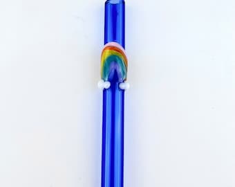 Rainbow on Colored Glass Straw: Reusable, Eco Friendly, Made to Order