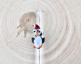 Christmas Penguin Glass Straw: Reusable Straw, Made to Order
