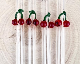 Pack of Handmade Cherry Glass Straws: Reusable Party Favors - Eco Friendly