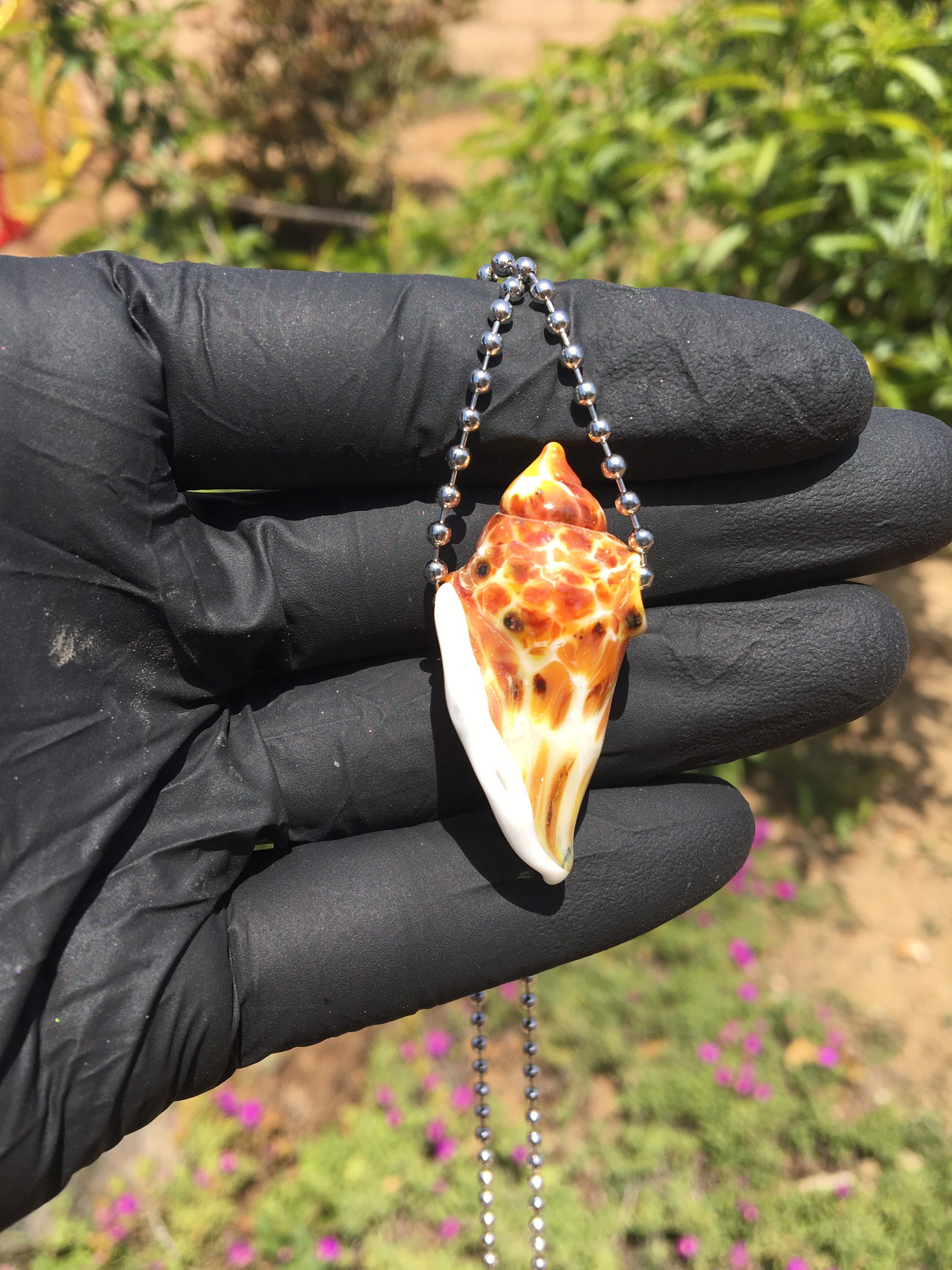 Handblown Glass Seashell Necklace Shell Pendant Glass Pendant
