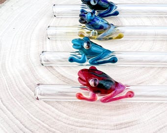 FROG GLASS STRAW - Reusable Straws | Glass Straws | Glass Drinking Straw | Frog Straws | Boba Straws | Smoothie Straws | Thin Straws