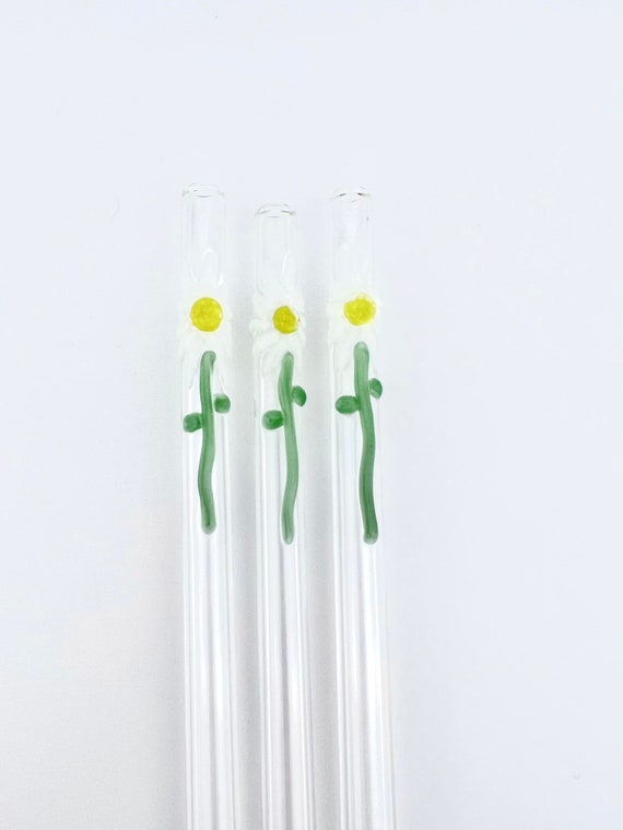 Flower GLASS STRAW Boba Straws Smoothie Straws Thin Straws Reusable Straws  Eco Friendly Straw Glass Straws Flower Straws 