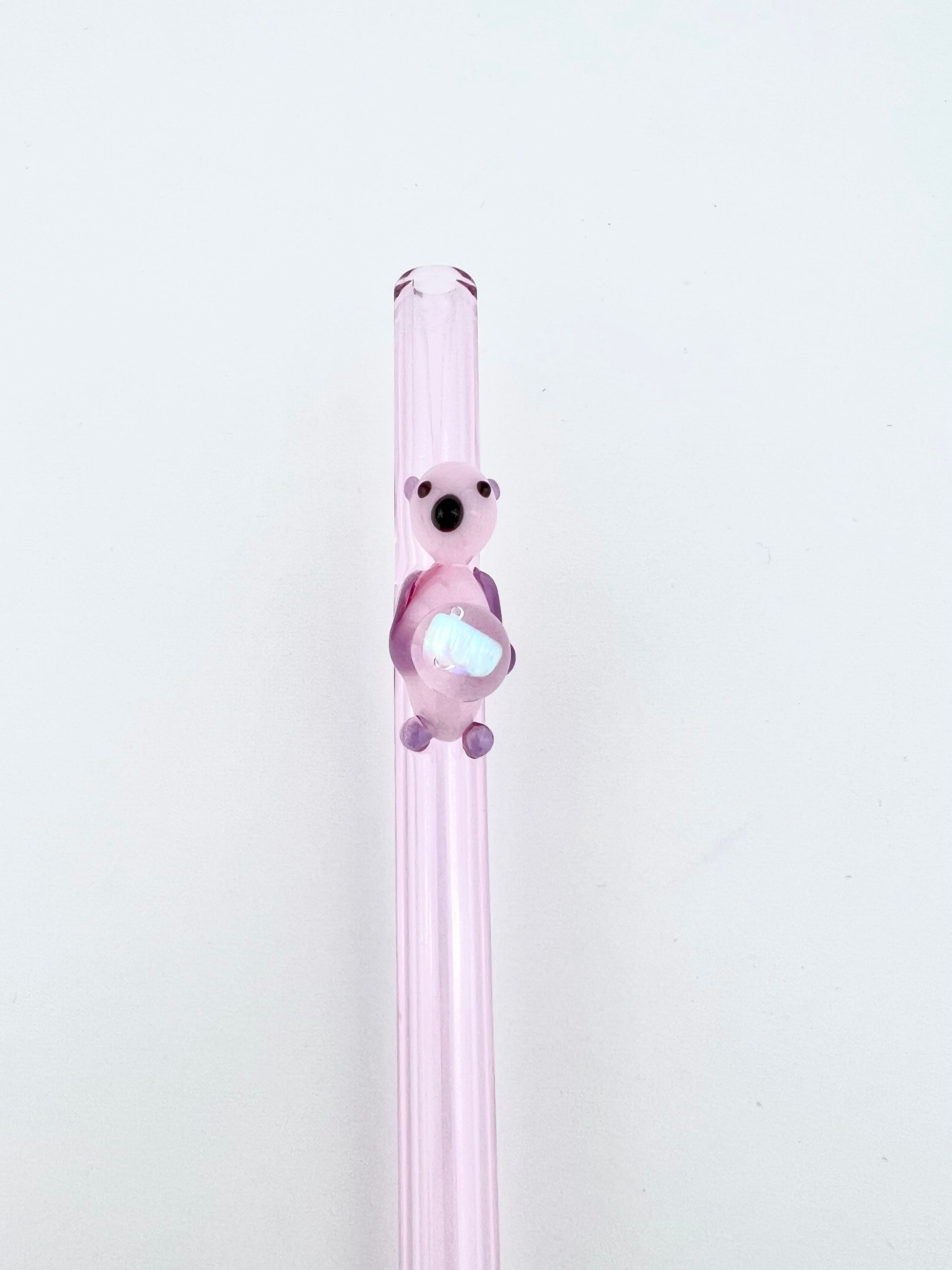 Opal OTTER on Pink GLASS STRAW Reusable Straws Glass Straws Eco Friendly  Straws Otter Straws Opal Straws Pink Straw Otter Gift 