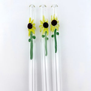 Sunflower GLASS STRAW Reusable Straws Eco Friendly Straw Glass Straws Sunflower Straws Boba Straws Smoothie Straws Thin Straws image 3