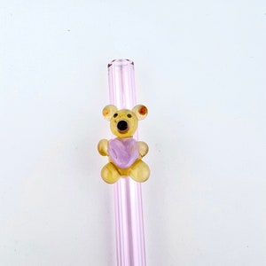 PAILLE EN VERRE rose ours en peluche - Pailles réutilisables | Pailles en verre | Pailles écologiques | Pailles ours en peluche | Pailles roses | Cadeaux ours